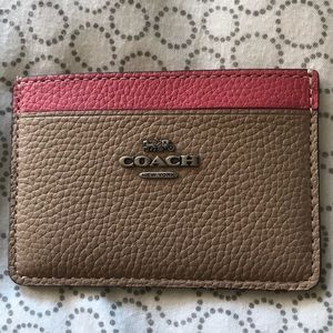 Coach leather card case pink/ Taupe